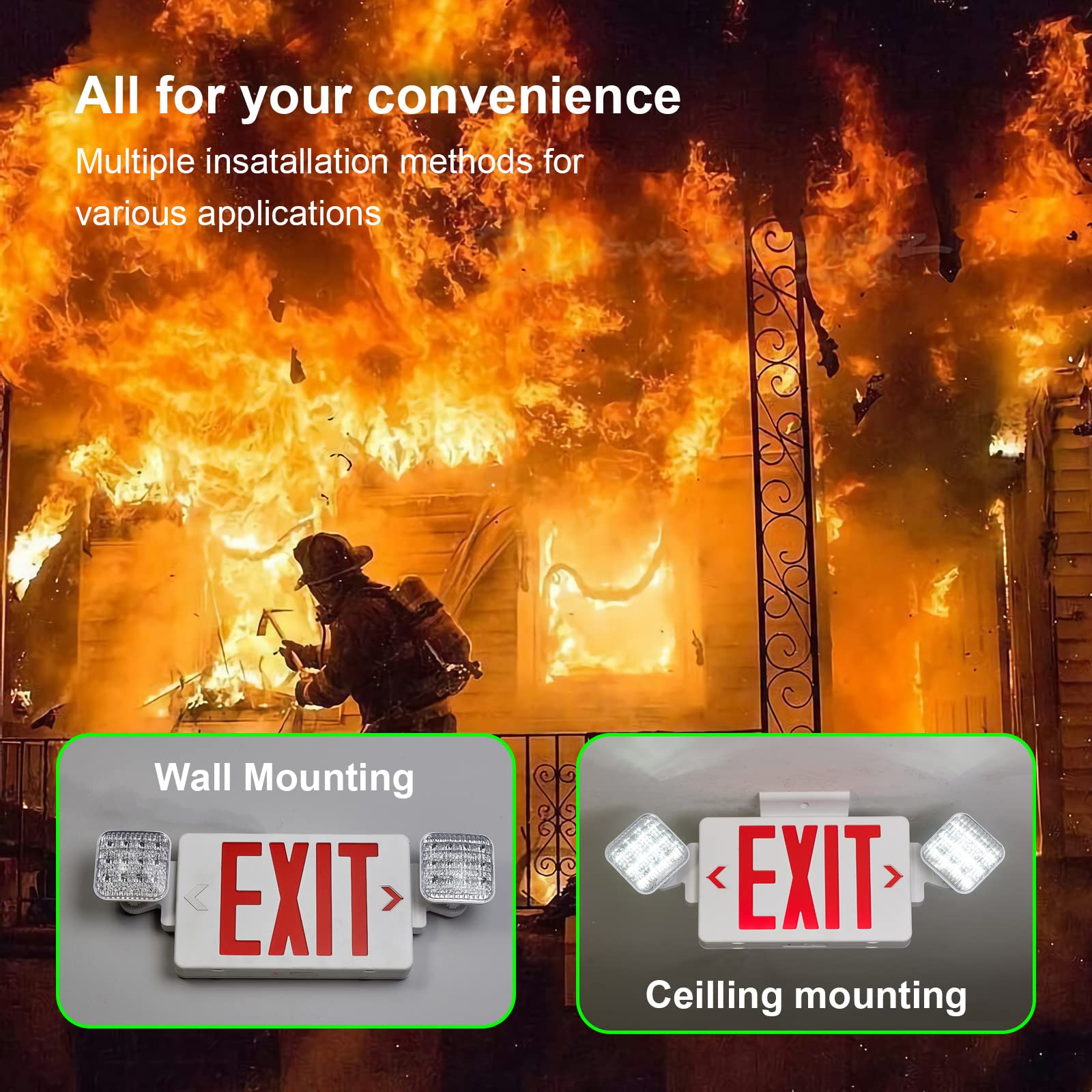TANLUX Red Exit Sign With Emergency Lights, LED Light With Battery